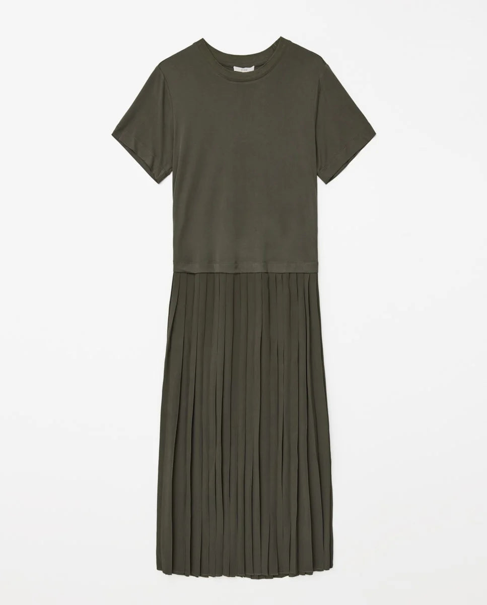 Yerse - Pleated Flare Dress Khaki Green