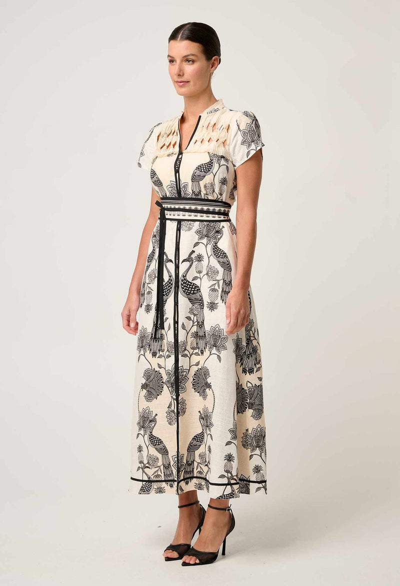 ONCE WAS - Xanthia Diamond Smock Yoke Linen Viscose Dress
