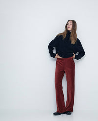 Yerse - Velvet Cord Flare Trouser Rust Brick