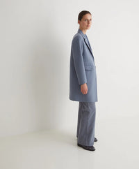 Yerse - Midi Coat Wool Mix Greyish Blue