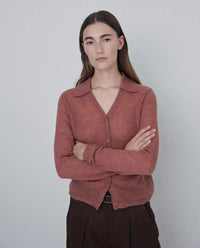 Yerse - Collared Superfine Knit Cardigan Terracotta