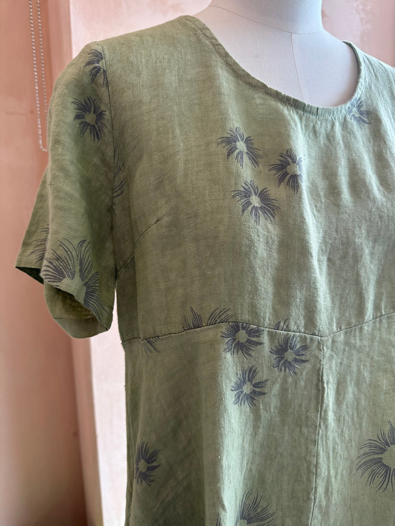 Blueberry Italia - Linen Tulip Dress Sage Print