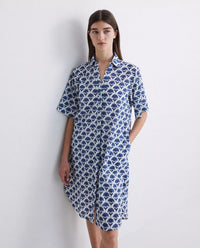 Yerse - Short Cotton Dress Blue Flowers