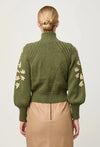 ONCE WAS - Carmela Embroidered Knitted Bomber in Oliva Green