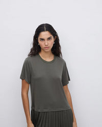 Yerse - Pleated Flare Dress Khaki Green