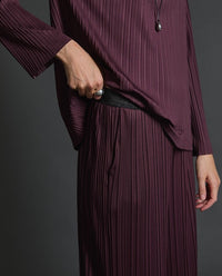 Yerse - Wide Leg Plisse Pant Aubergine
