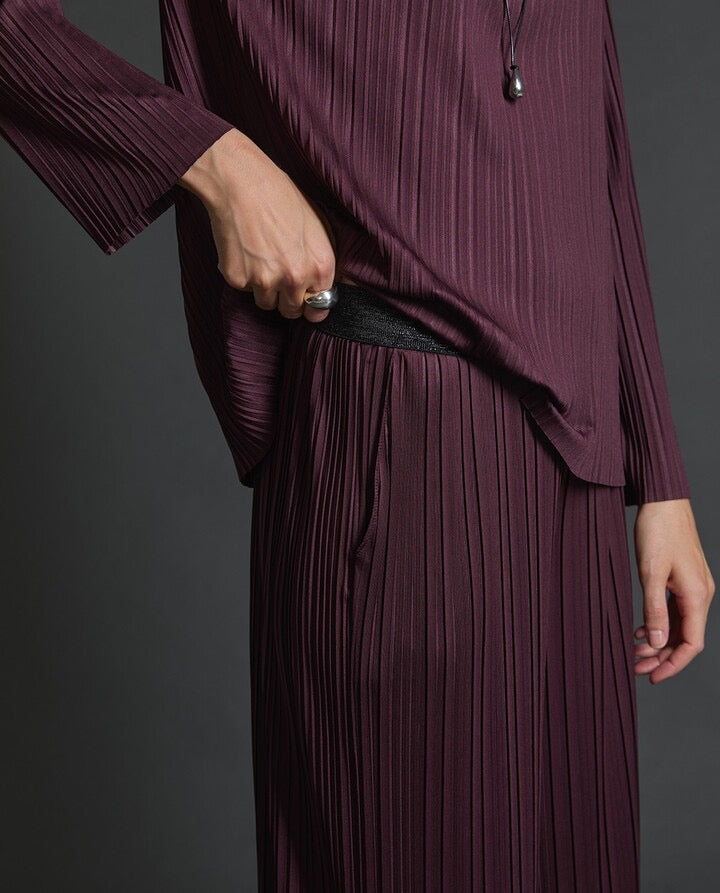 Yerse - Wide Leg Plisse Pant Aubergine