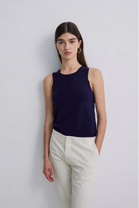 Yerse - O-Neck Sleeveless Knit Tank Navy
