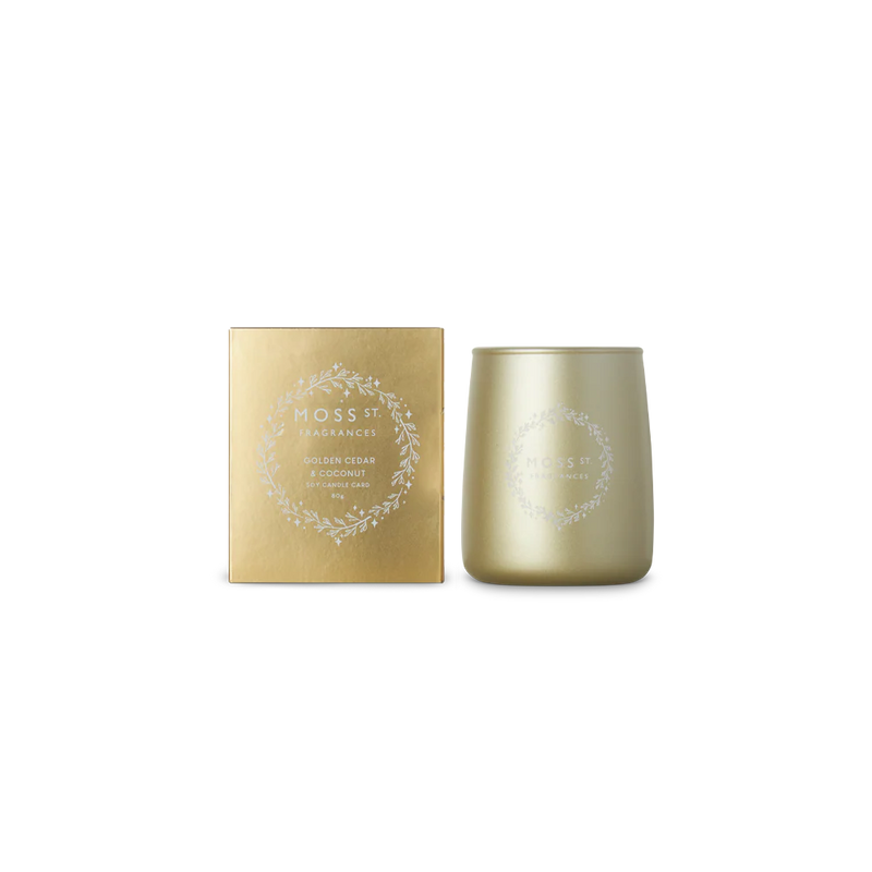 MOSS ST - Golden Cedar & Coconut Soy Mini Candle Card 80g