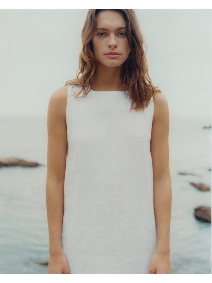 Yerse - Linen Shift Dress White