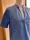Blueberry Italia - Linen V Neck Tshirt Cornflower Blue
