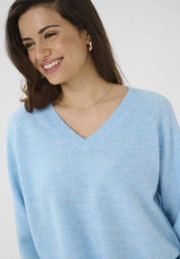 KAFFE - Aniel V Neck Knit Pullover Powder Blue Melange