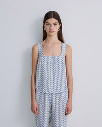 Yerse - Crepe Sleeveless Top Navy Flowers