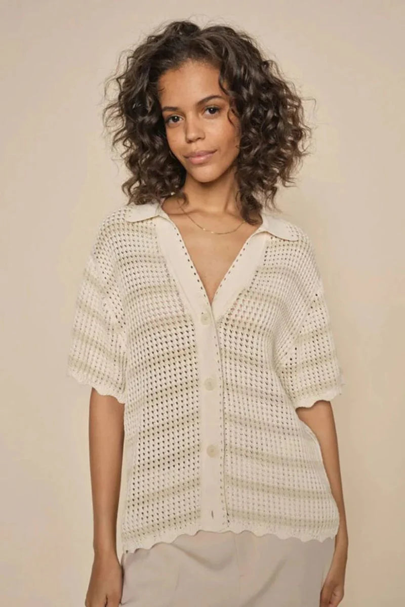 Mos Mosh - Une Knit Short Sleeve Cardigan Ecru