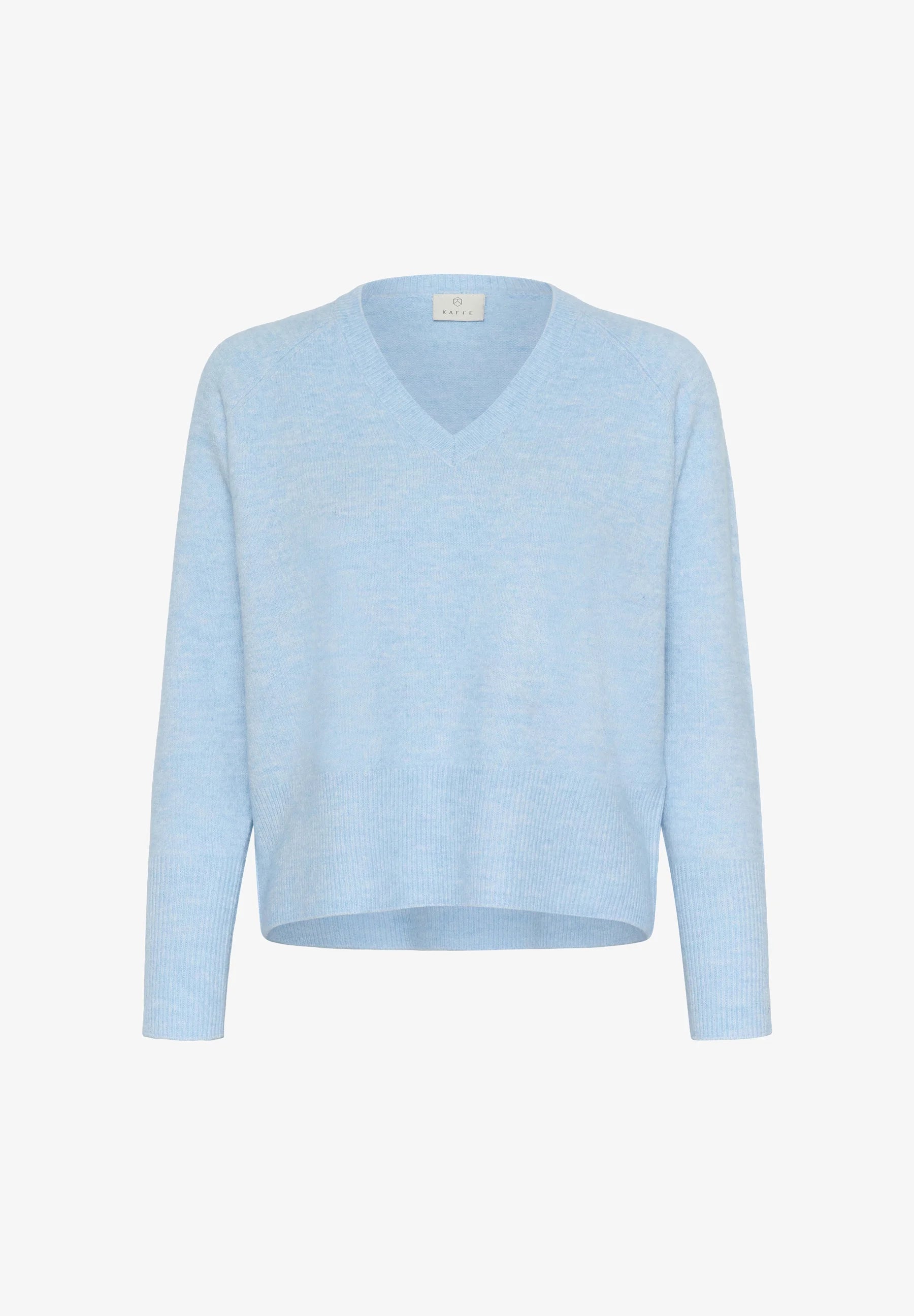 KAFFE - Aniel V Neck Knit Pullover Powder Blue Melange