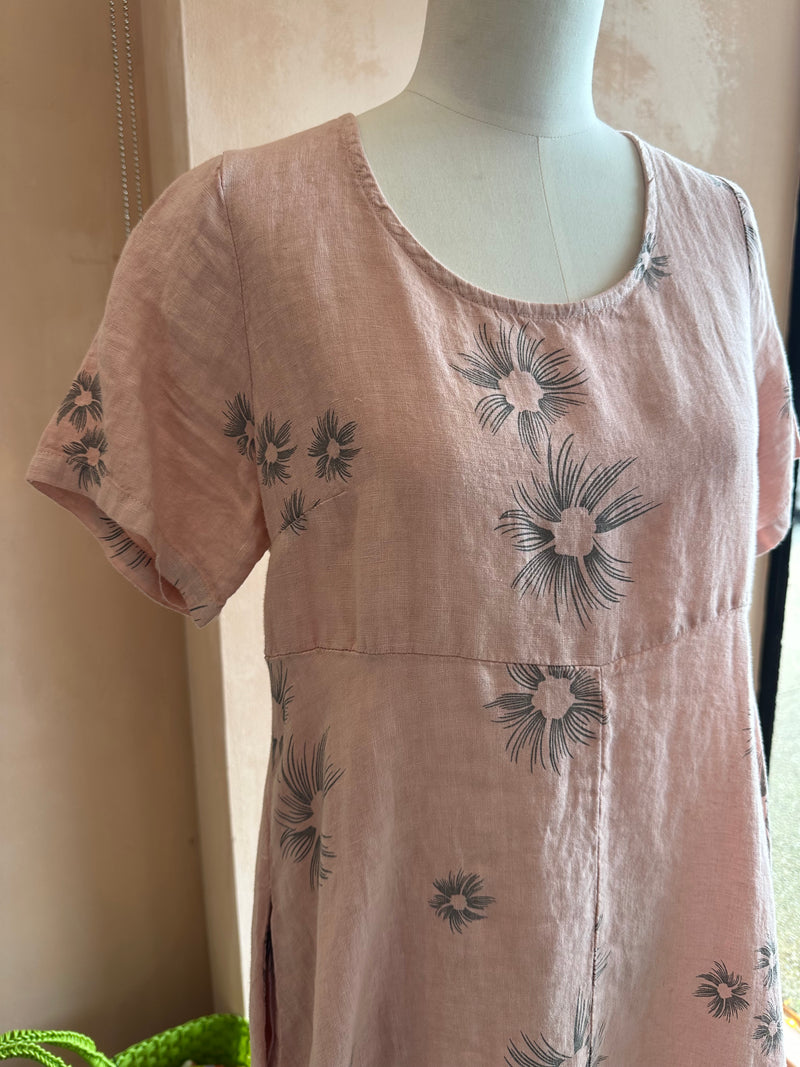Blueberry Italia - Linen Tulip Dress Dusty Pink Print