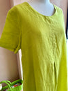 Blueberry Italia - Linen Front Pleat Midi Dress Lime Green