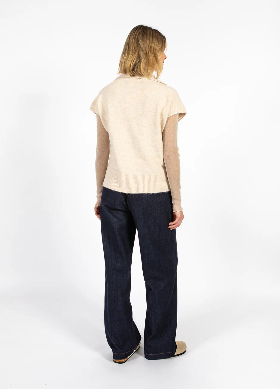 CC Heart - Emerie Knit Polo Top Off White Melange