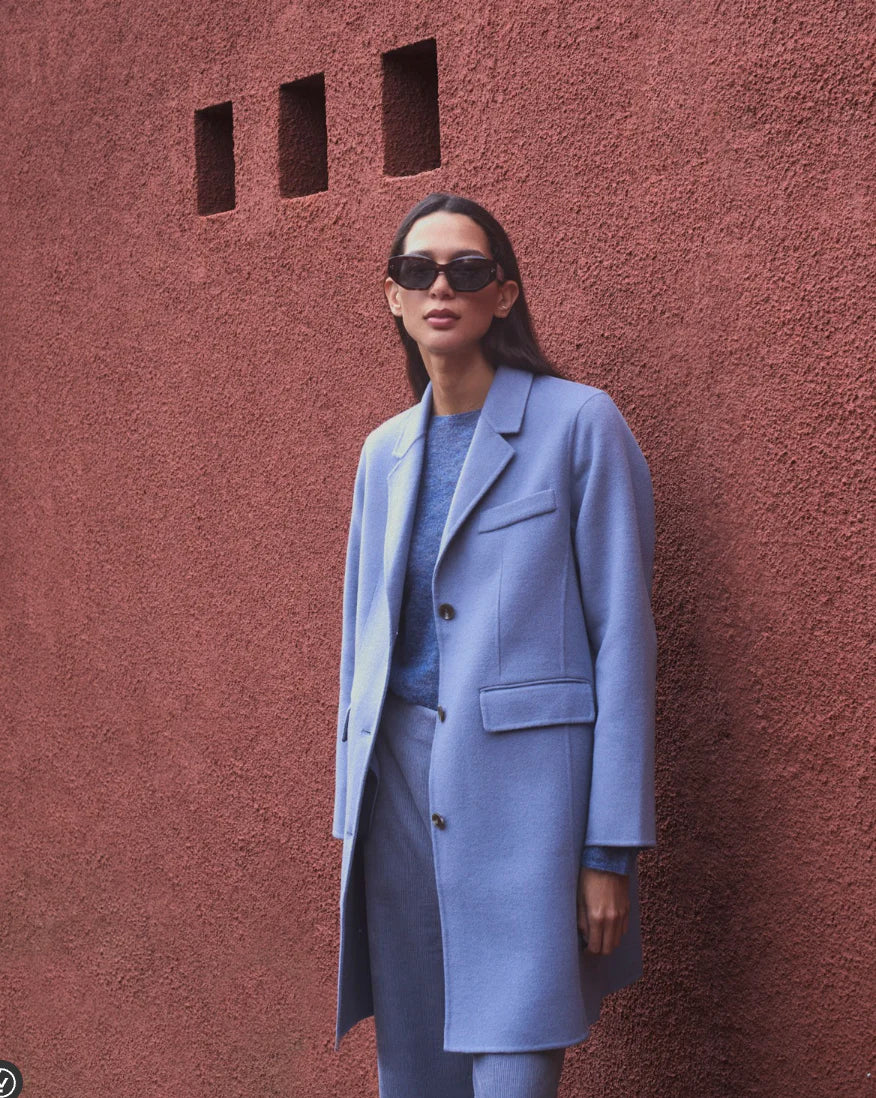 Yerse - Midi Coat Wool Mix Greyish Blue