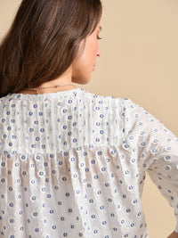 Brakeburn - White and Navy Embroidered Blouse