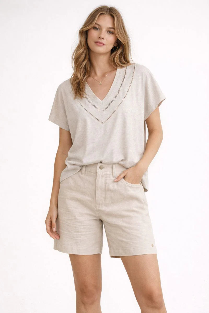 Mos Mosh - Coel V-Neck Tee Cement