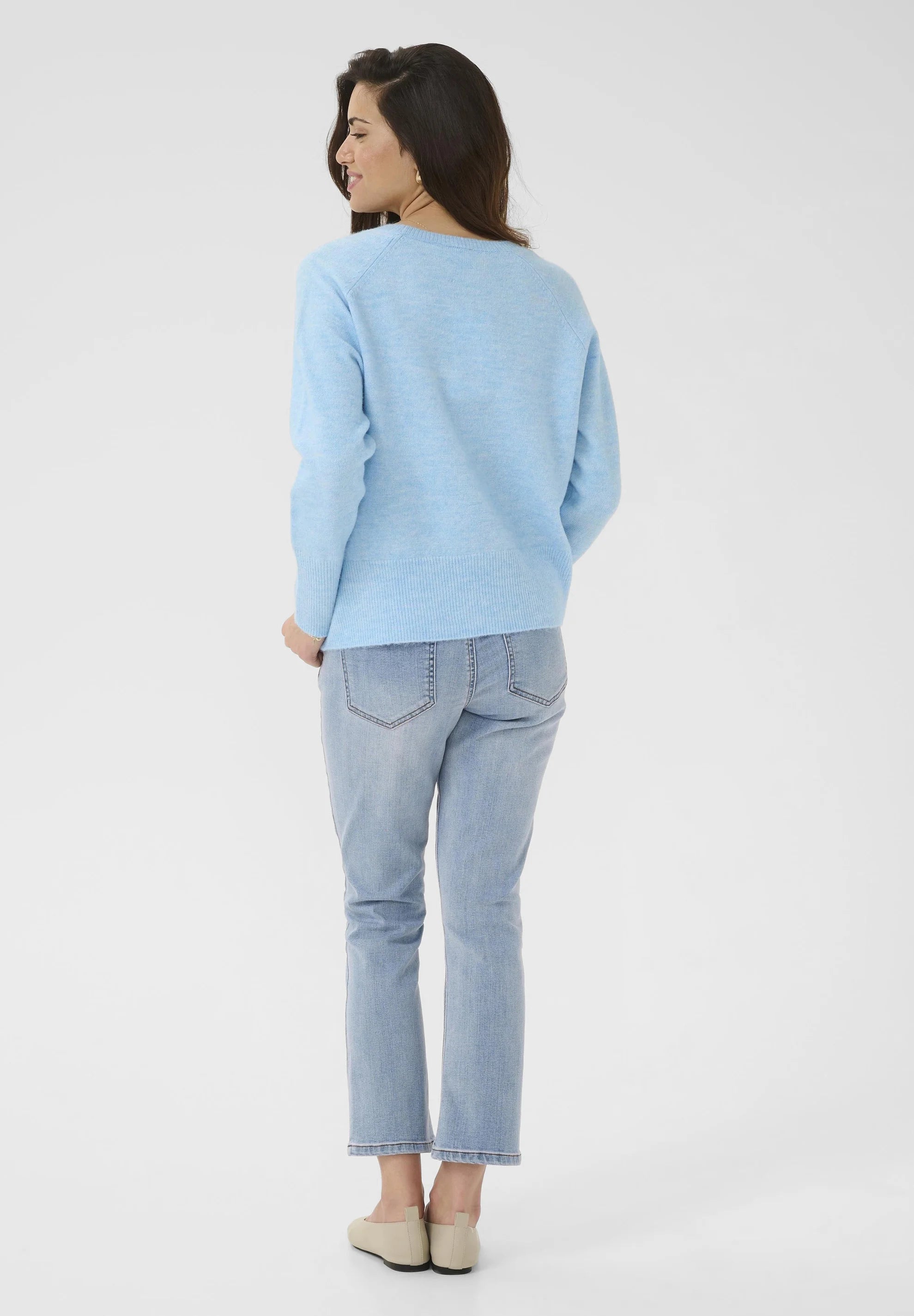 KAFFE - Aniel V Neck Knit Pullover Powder Blue Melange