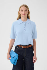 Gestuz - Alpha SS Knit Polo Pullover Light Blue Centaurea Melange