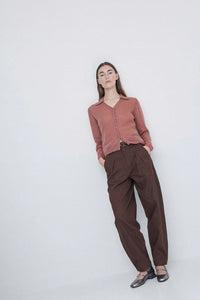 Yerse - Collared Superfine Knit Cardigan Terracotta