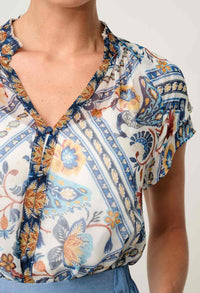 ONCE WAS - Calandra Viscose Yoryu Flutter Sleeve Top in Petinos Floros