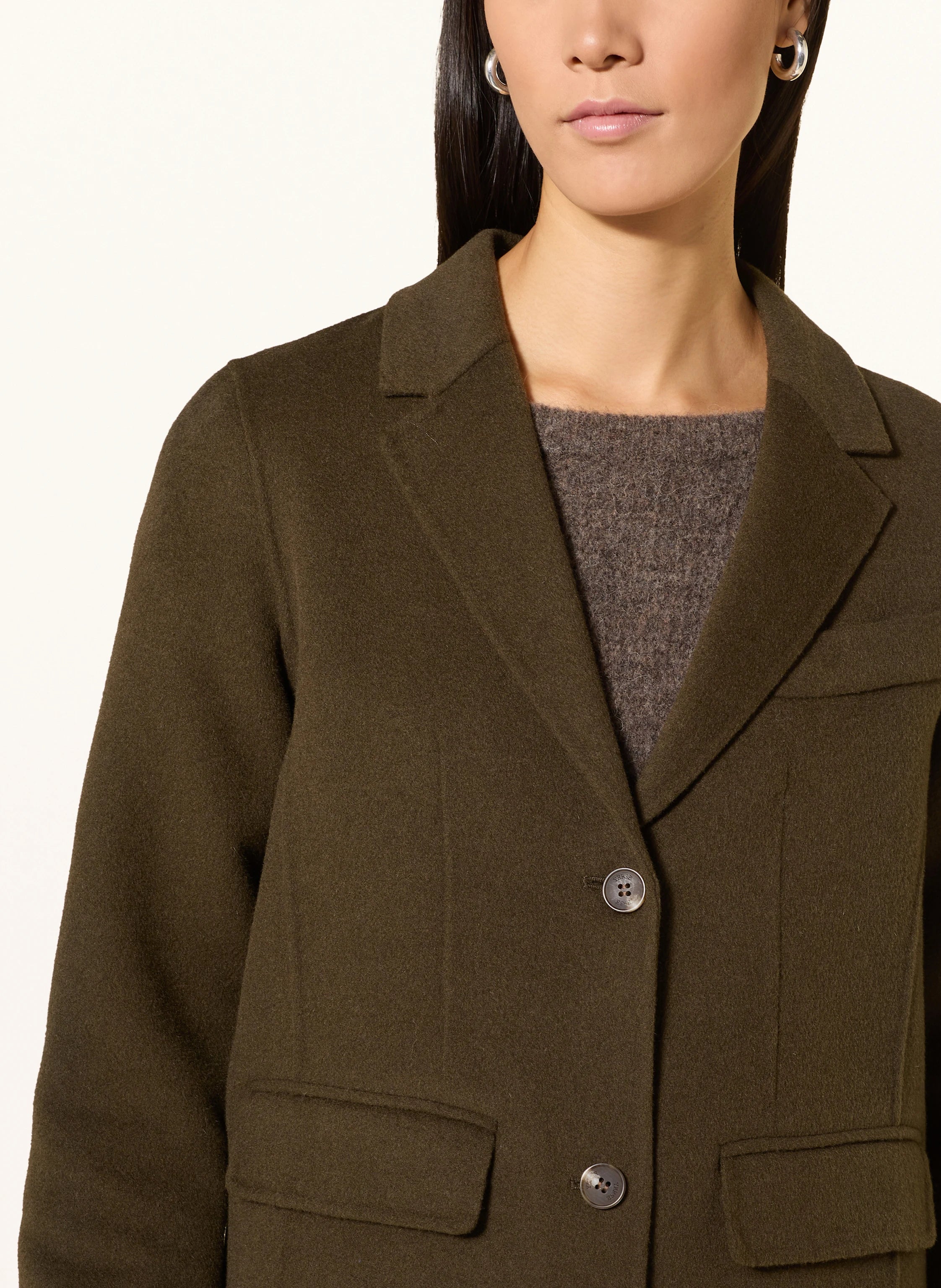 Yerse - Midi Coat Wool Mix Khaki