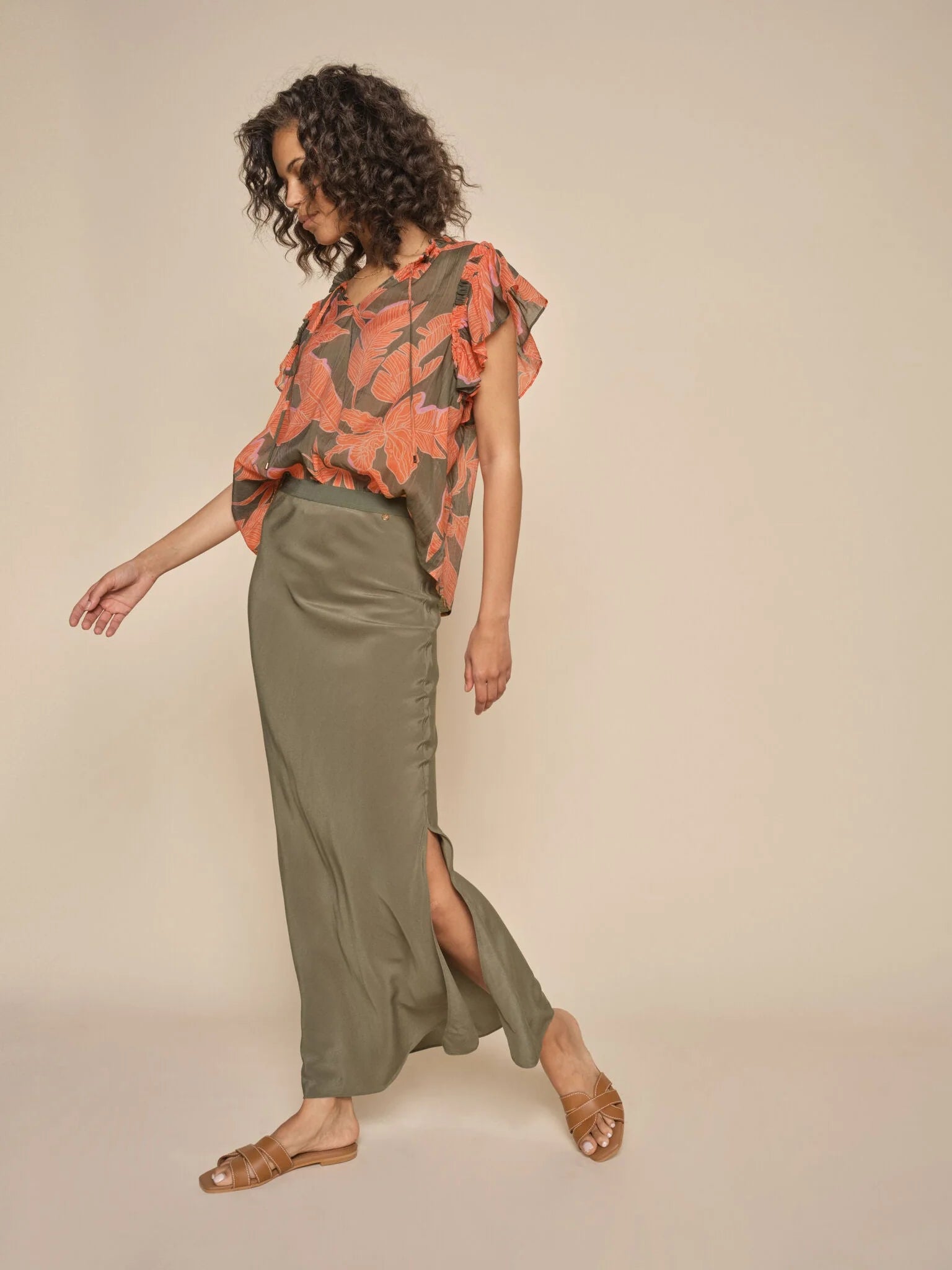 MOS MOSH - Bias Solida Long Skirt Dusty Olive