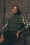 ONCE WAS - Carmela Embroidered Knitted Bomber in Oliva Green
