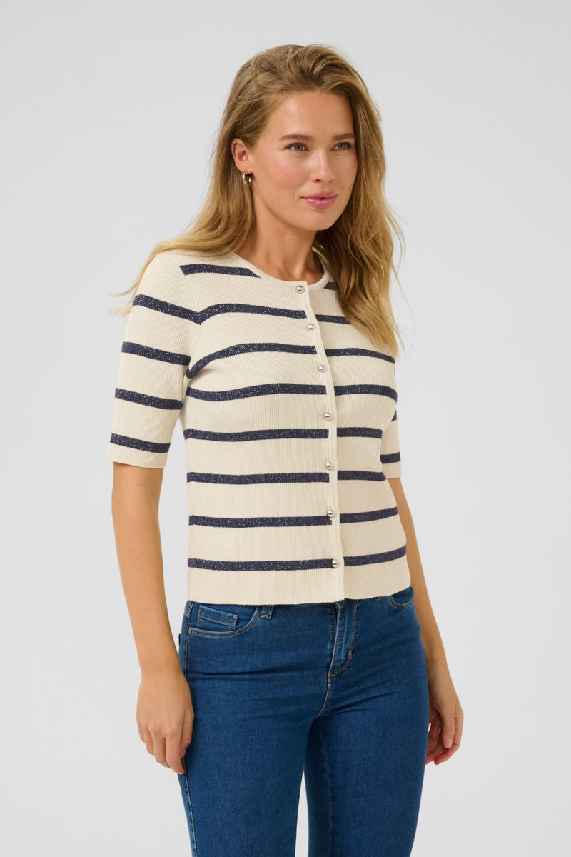 KAFFE - Morita Cardigan Silver White/Blue Stripe