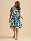 Brakeburn - Teal Woodland Leaves Cotton Jersey Knee Length Dress