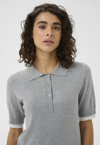 KAFFE - Alizza Contrast Polo Knit Grey Melange