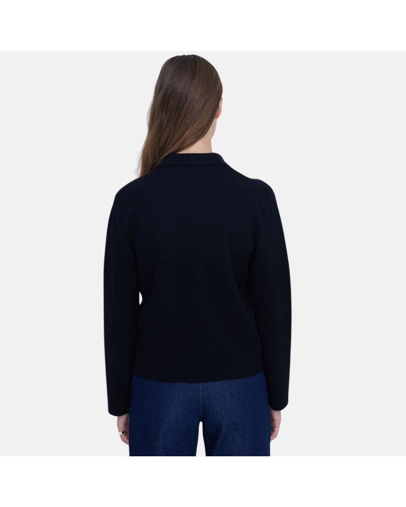 Yerse - Collared Zip Knit Top Black