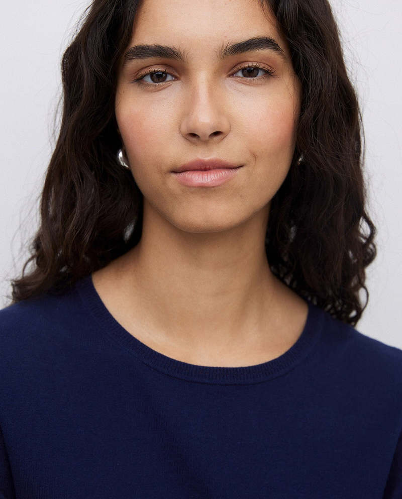 Yerse - O-Neck Cotton Pullover Navy