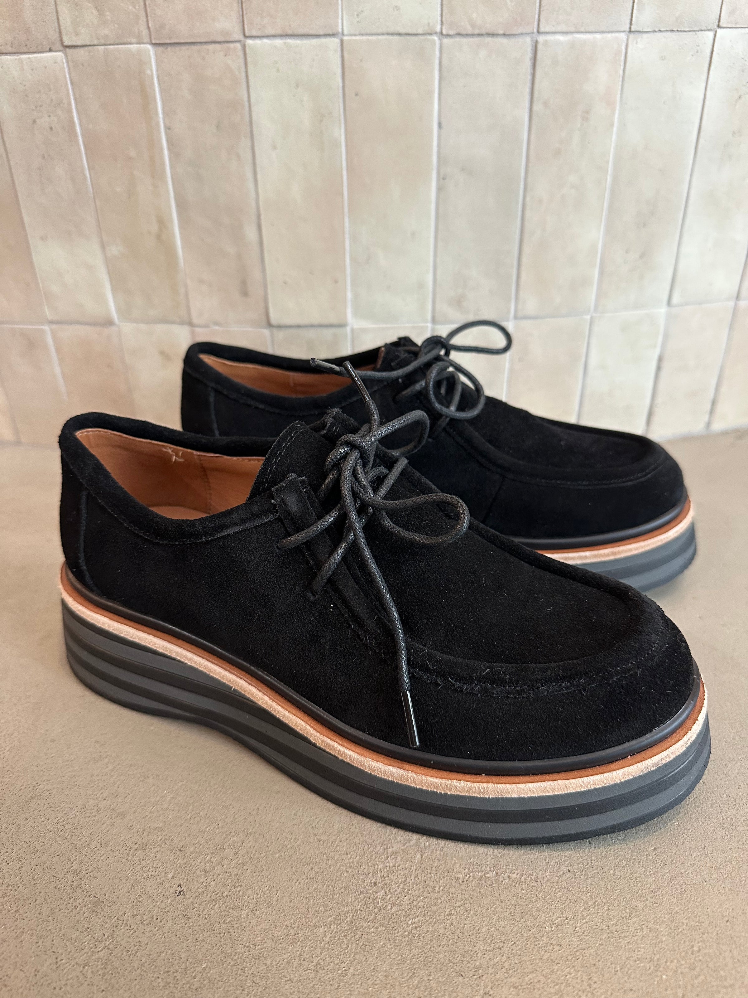 Alfie and Evie - Millie Black Suede Platform Moccasin