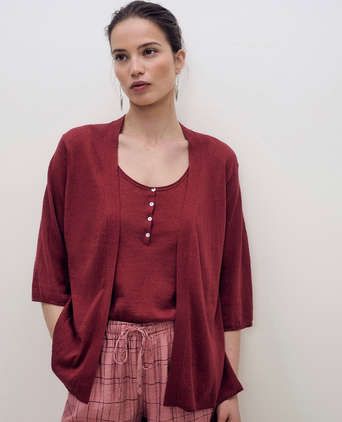 Yerse - Kimono Cardigan Rojo Washed Red