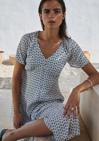 Yerse - Midi Short Sleeve Crepe Dress Navy Flowers