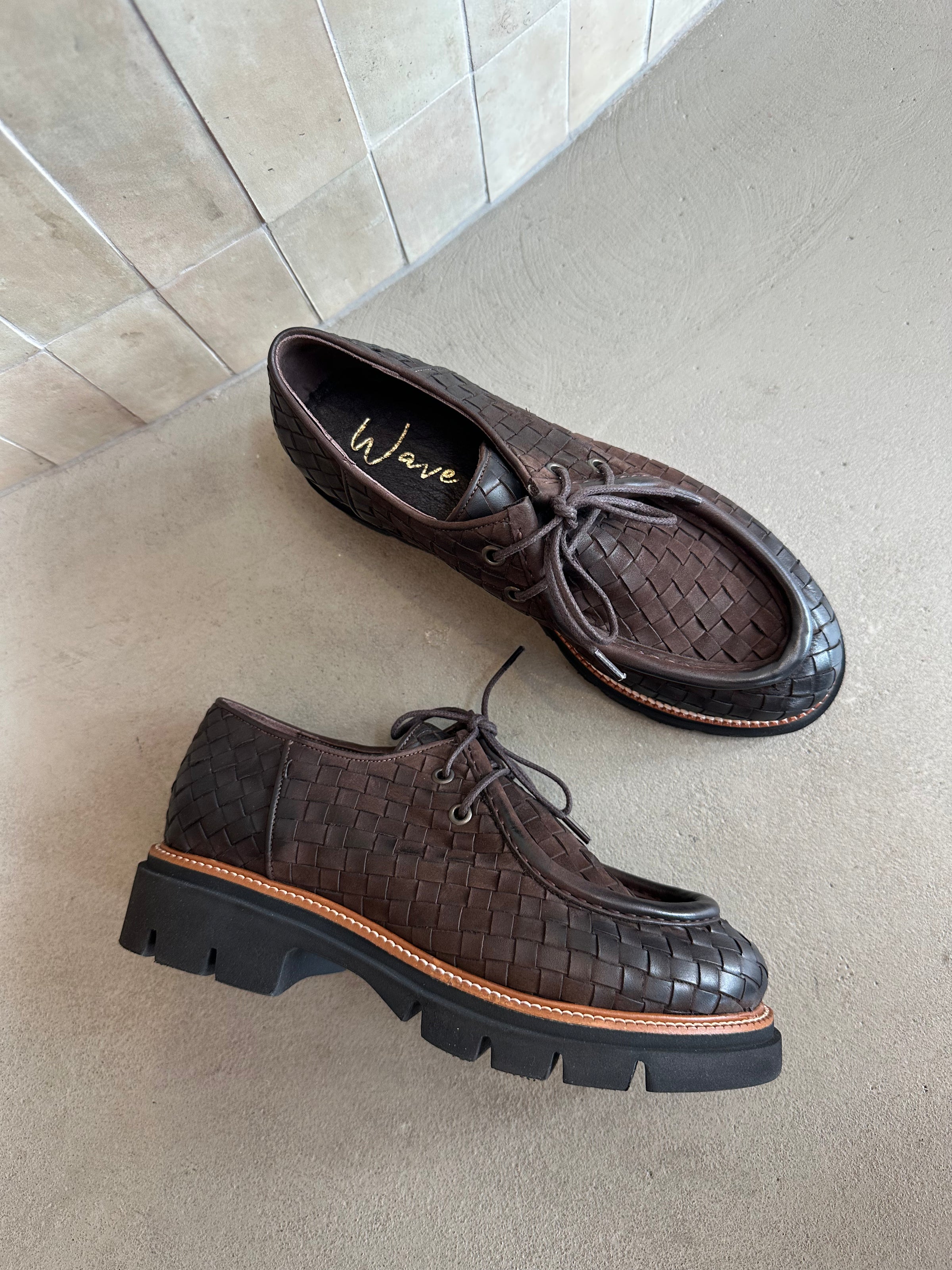 Wave - Zen Woven Chocolate Moccasin Lace Ups