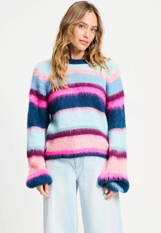 POM Amsterdam - Brushed Stripes Blue Multi Knit Pullover