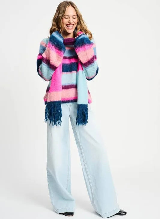POM Amsterdam - Brushed Stripes Blue Multi Knit Pullover