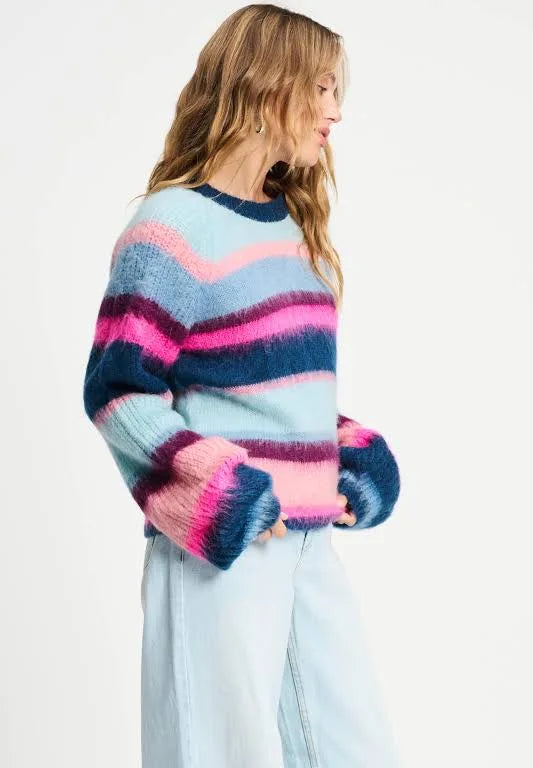 POM Amsterdam - Brushed Stripes Blue Multi Knit Pullover