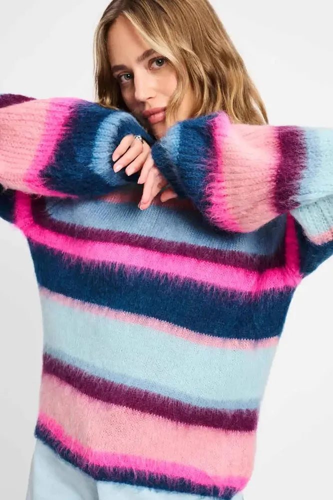POM Amsterdam - Brushed Stripes Blue Multi Knit Pullover