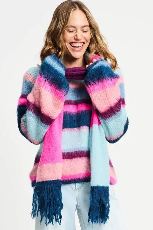POM Amsterdam - Brushed Stripes Blue Multi Knit Pullover