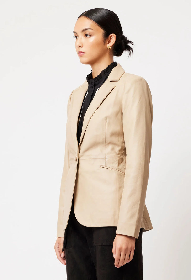 ONCE WAS -  Vega Leather Blazer in Oatmeal