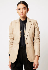 ONCE WAS -  Vega Leather Blazer in Oatmeal