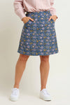 Brakeburn - Folk Floral Cord Midi Skirt Navy