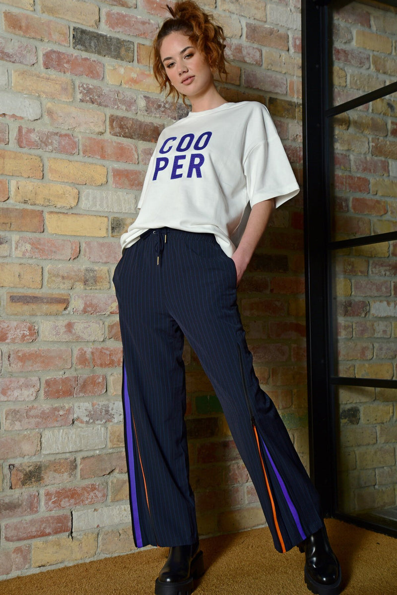 COOPER by Trelise - Zip to be Square Trouser Navy Pinstripe